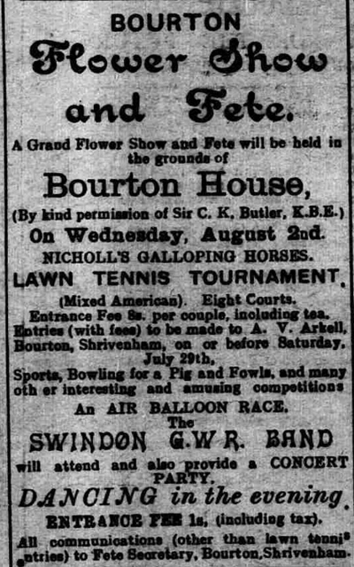 An advert previous to the Fete. Faringdon Adver  8 July 1922