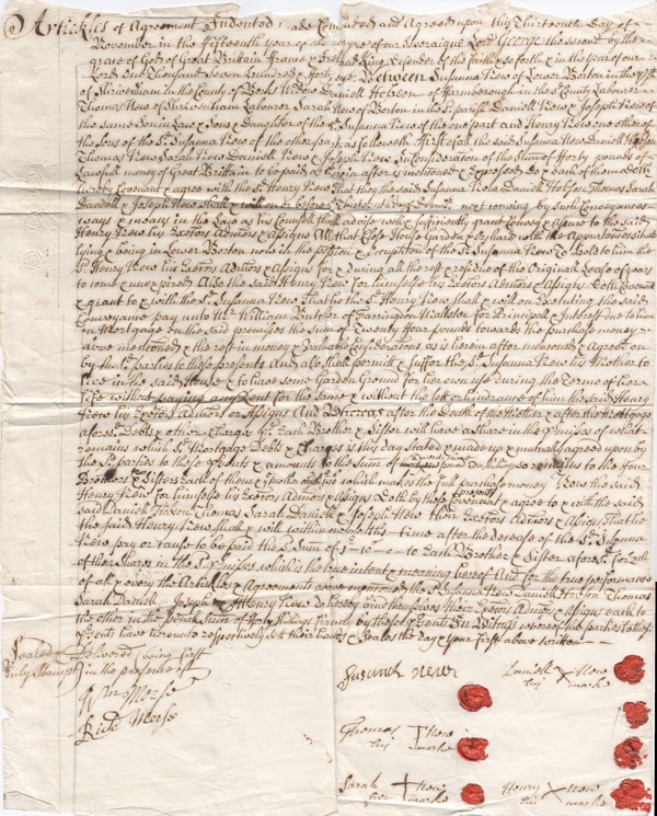 An Agreement by the New family who held the Lease on the Parsonage in the first half of the 18th century