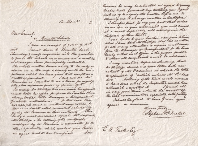 Rice paper letter - written by Stephen B Tucker, from the year 1892