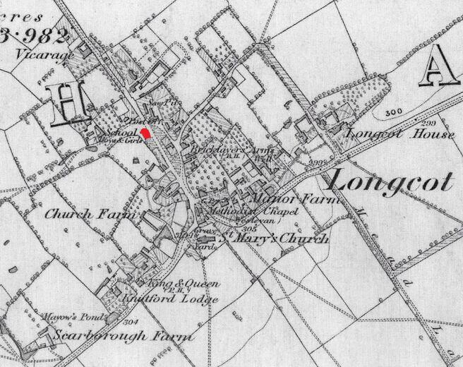 Map of Longcot in 1893 showing the site of the school