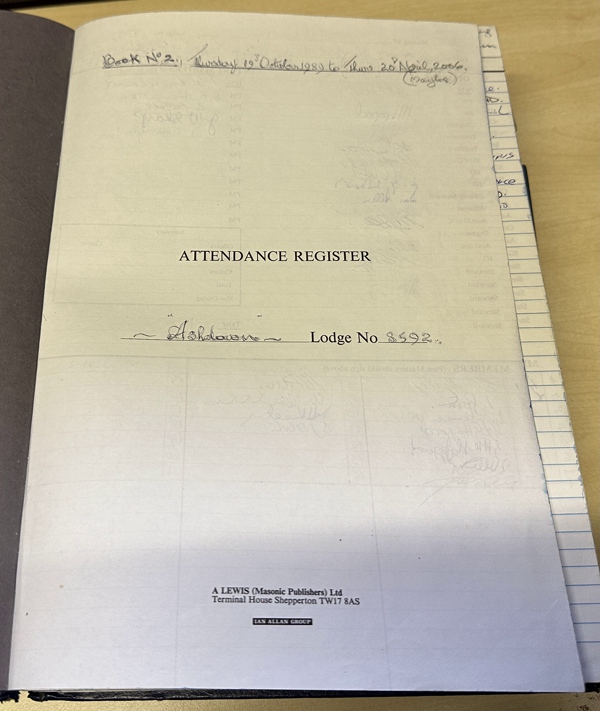 The inside cover of the register